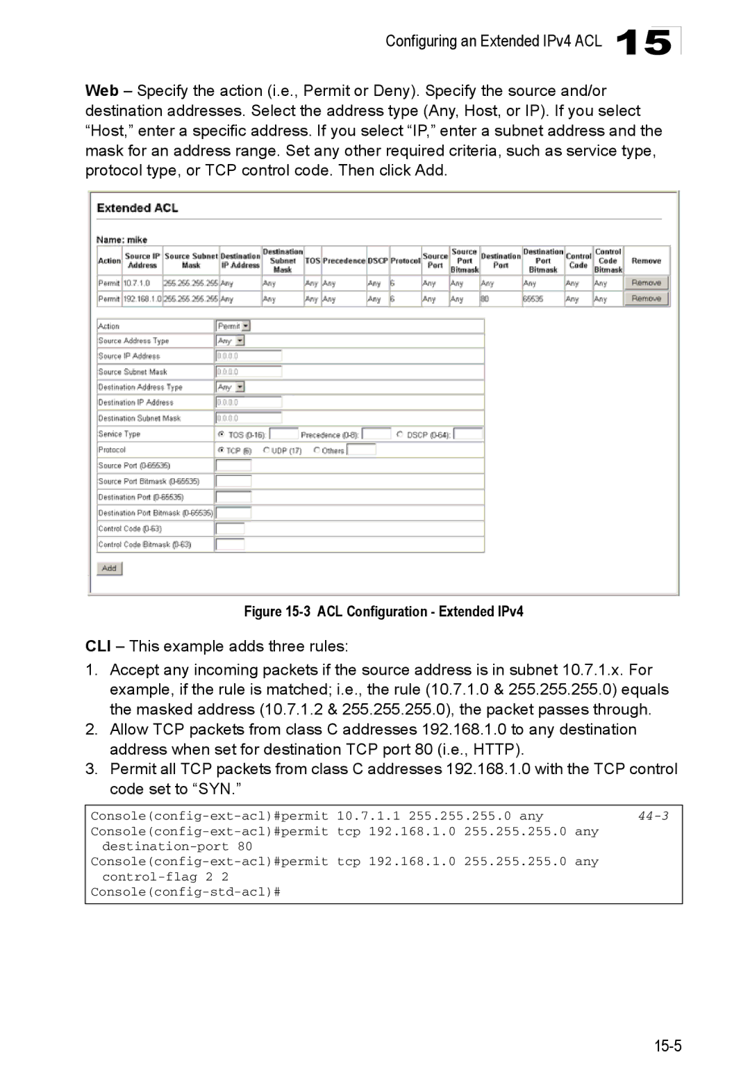 Accton Technology ES4548D, ES4524D, 24/48-Port manual ACL Configuration Extended IPv4, 44-3 