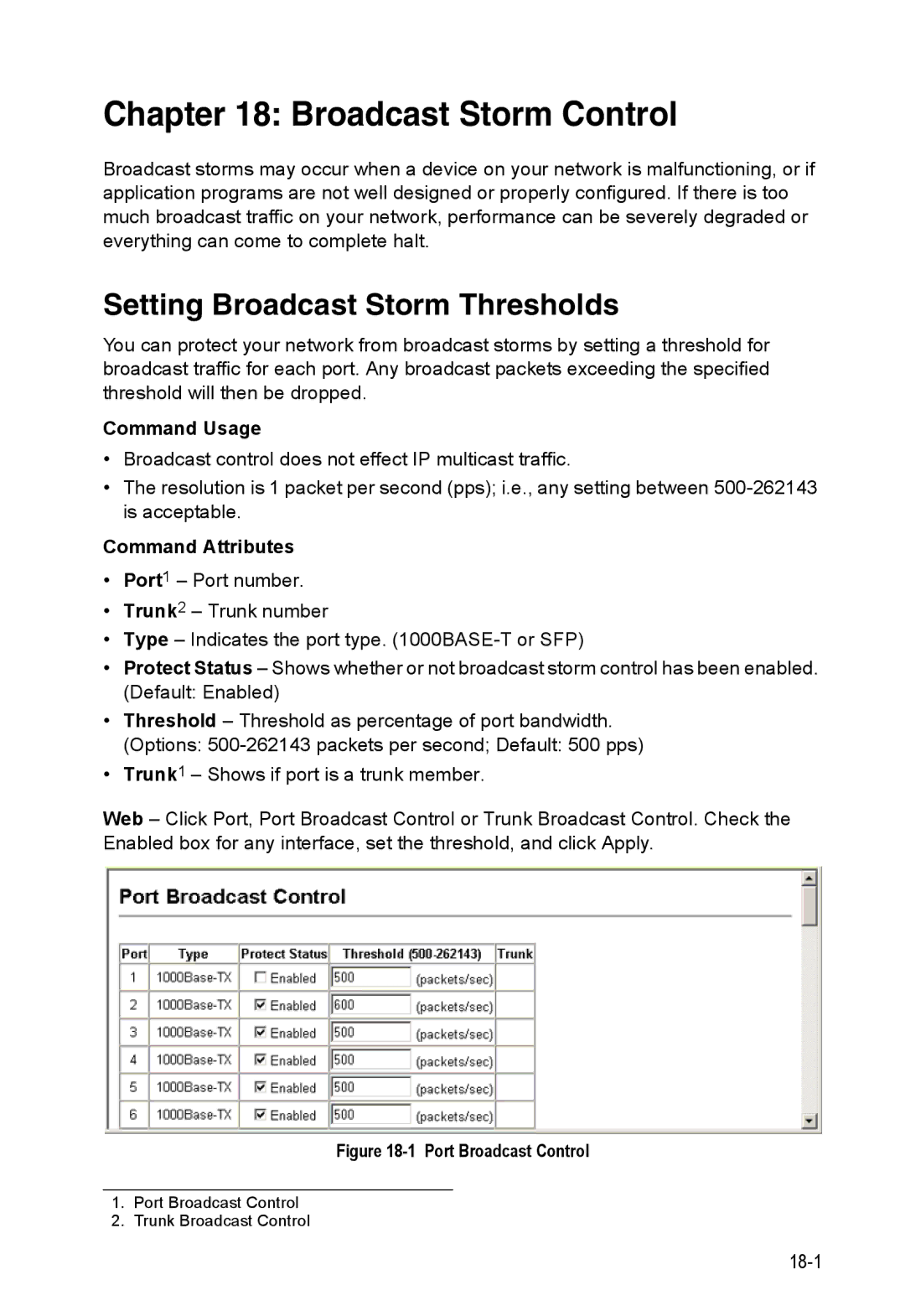 Accton Technology 24/48-Port, ES4548D, ES4524D manual Broadcast Storm Control, Setting Broadcast Storm Thresholds 