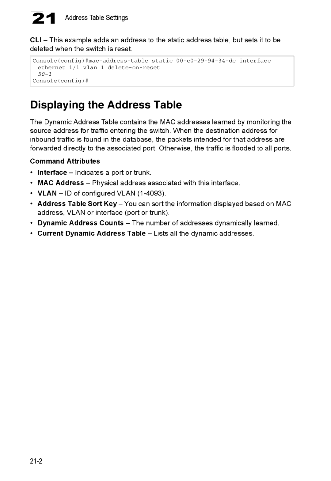 Accton Technology ES4548D, ES4524D, 24/48-Port manual Displaying the Address Table, 50-1 