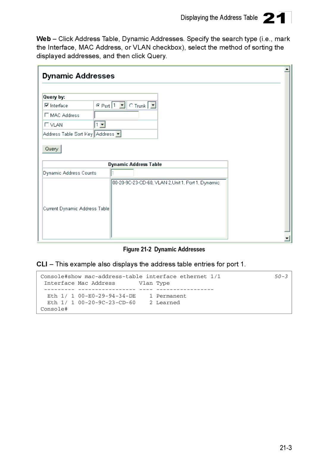 Accton Technology ES4524D, ES4548D, 24/48-Port manual Dynamic Addresses, 50-3 