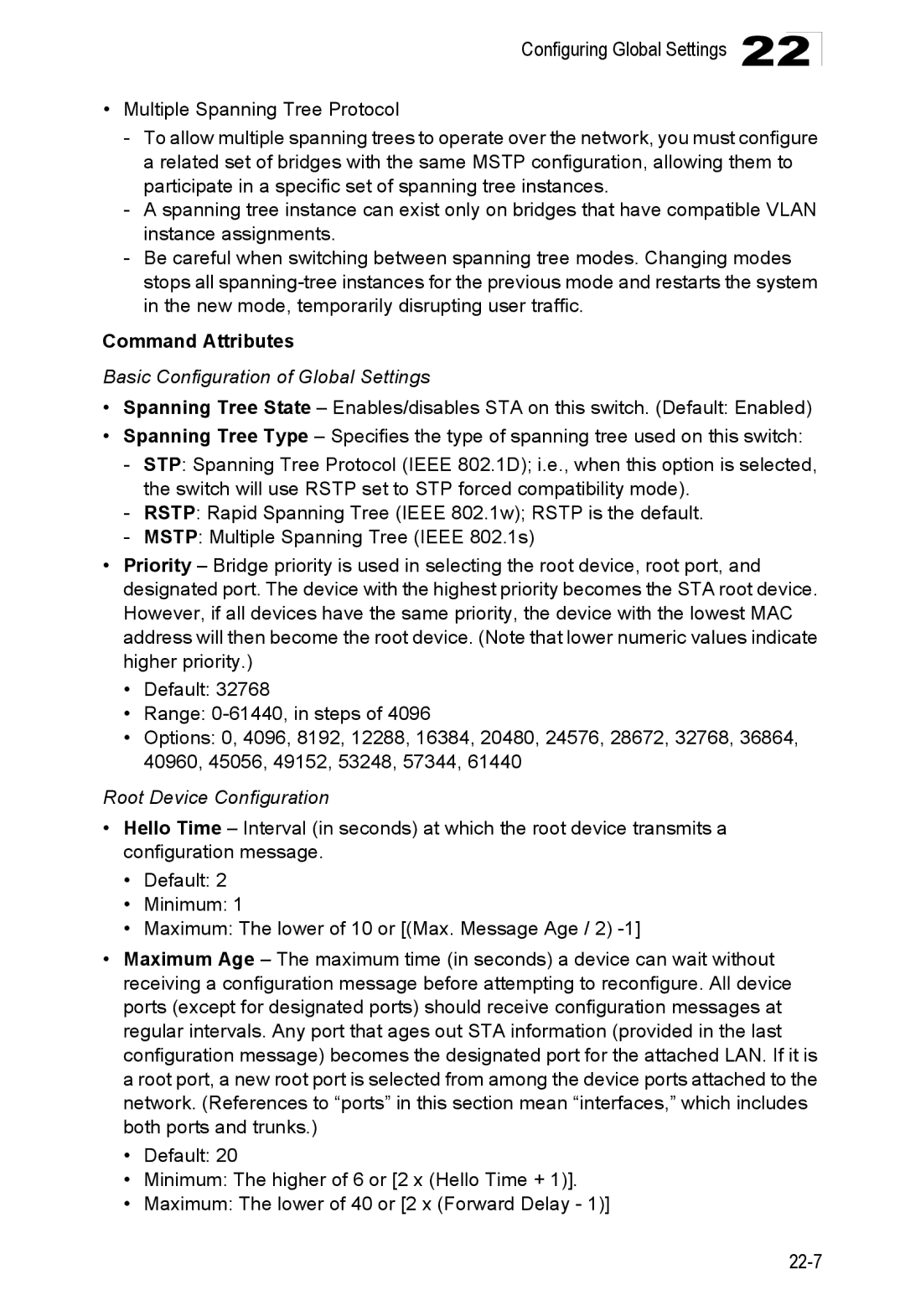 Accton Technology ES4548D, ES4524D, 24/48-Port manual Basic Configuration of Global Settings, Root Device Configuration 