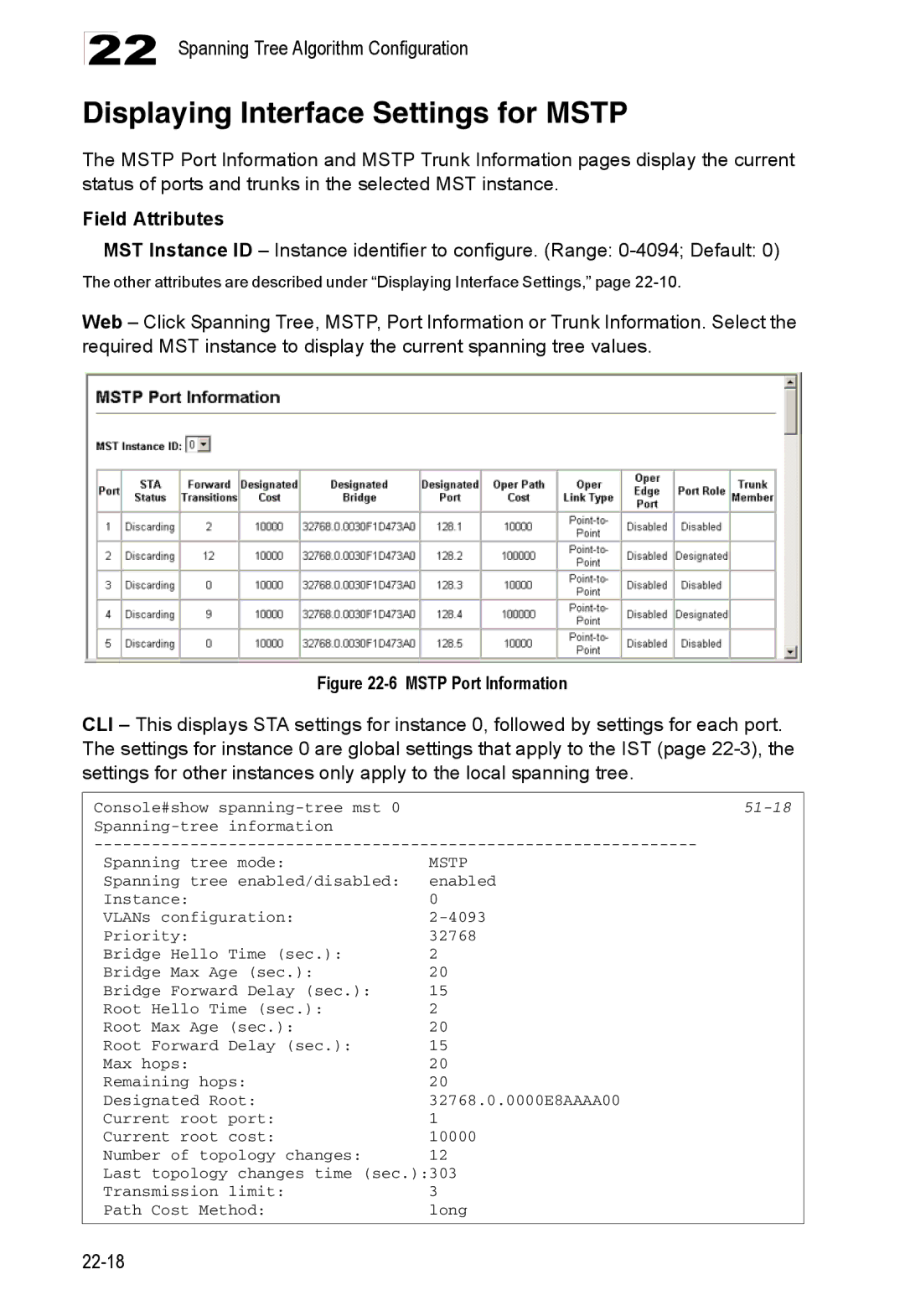 Accton Technology 24/48-Port, ES4548D, ES4524D manual Displaying Interface Settings for Mstp, Mstp Port Information 