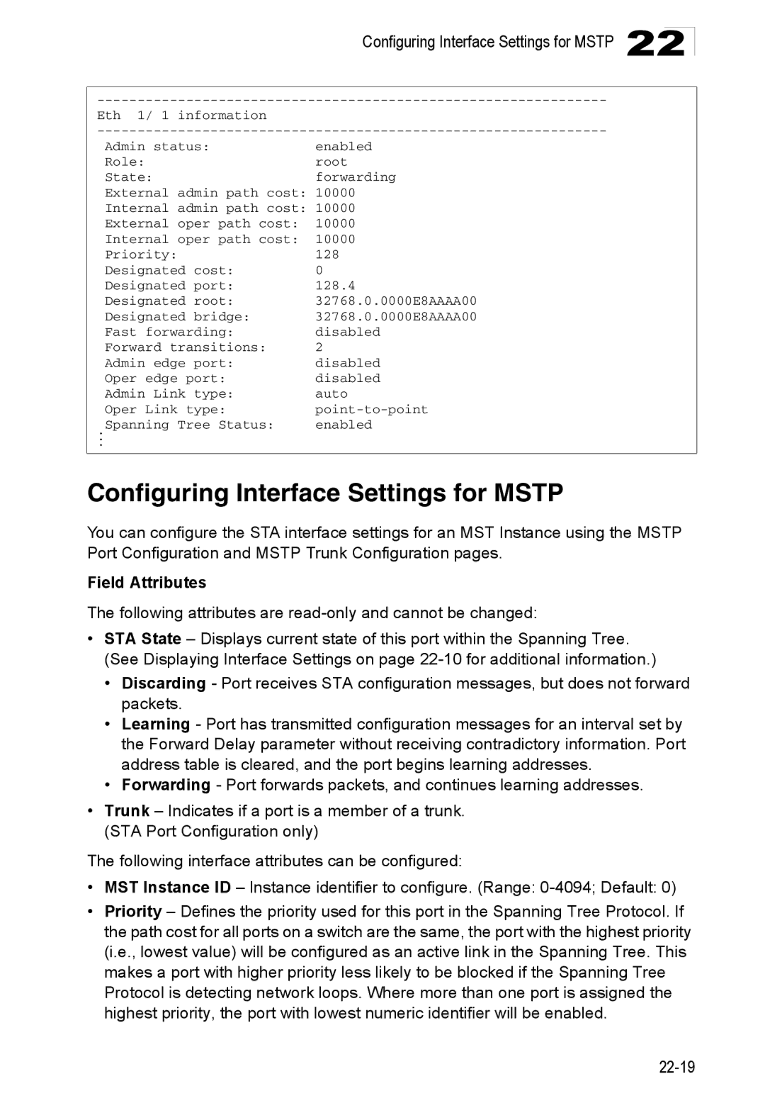 Accton Technology ES4548D, ES4524D, 24/48-Port manual Configuring Interface Settings for Mstp 