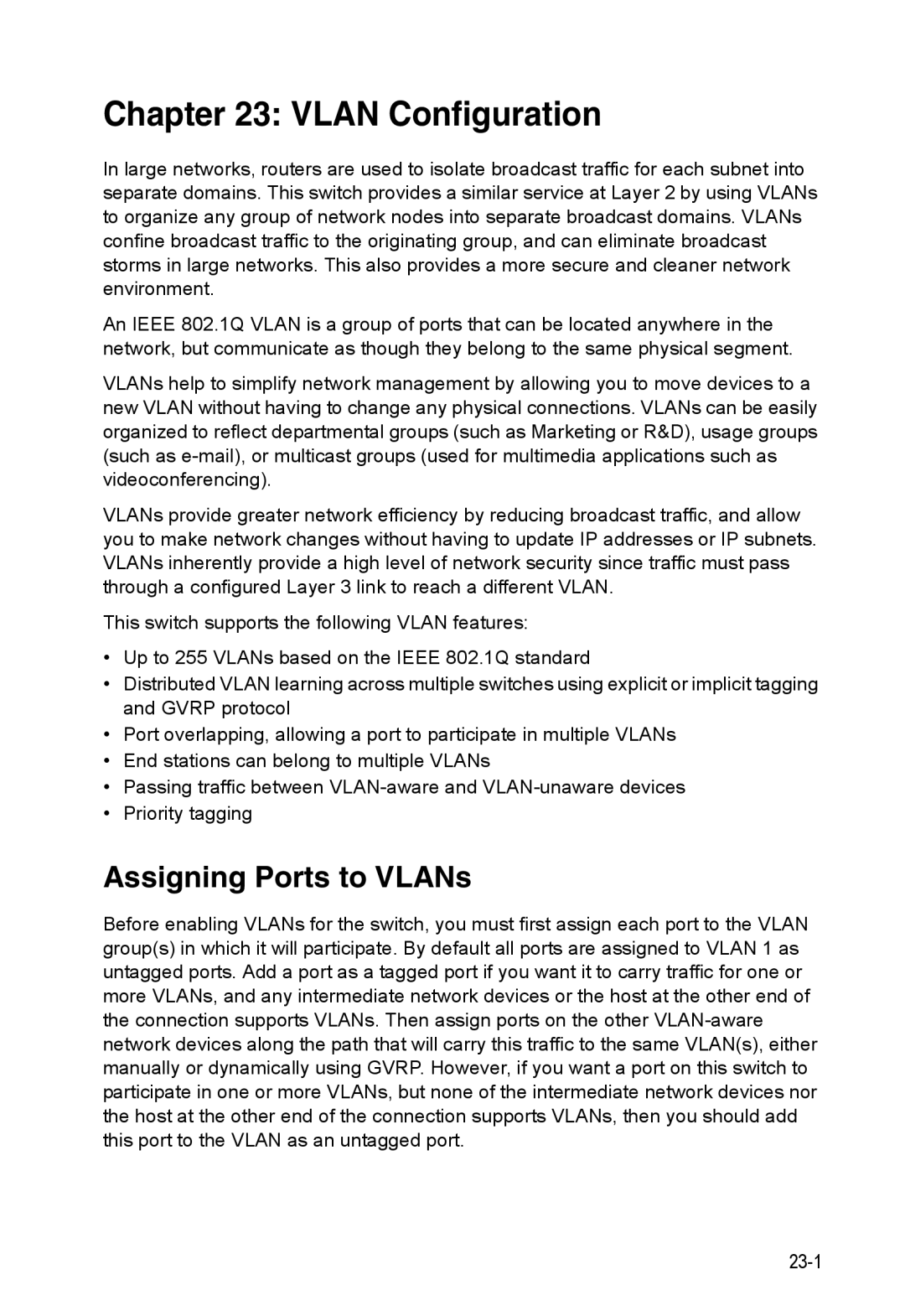 Accton Technology 24/48-Port, ES4548D, ES4524D manual Vlan Configuration, Assigning Ports to VLANs 