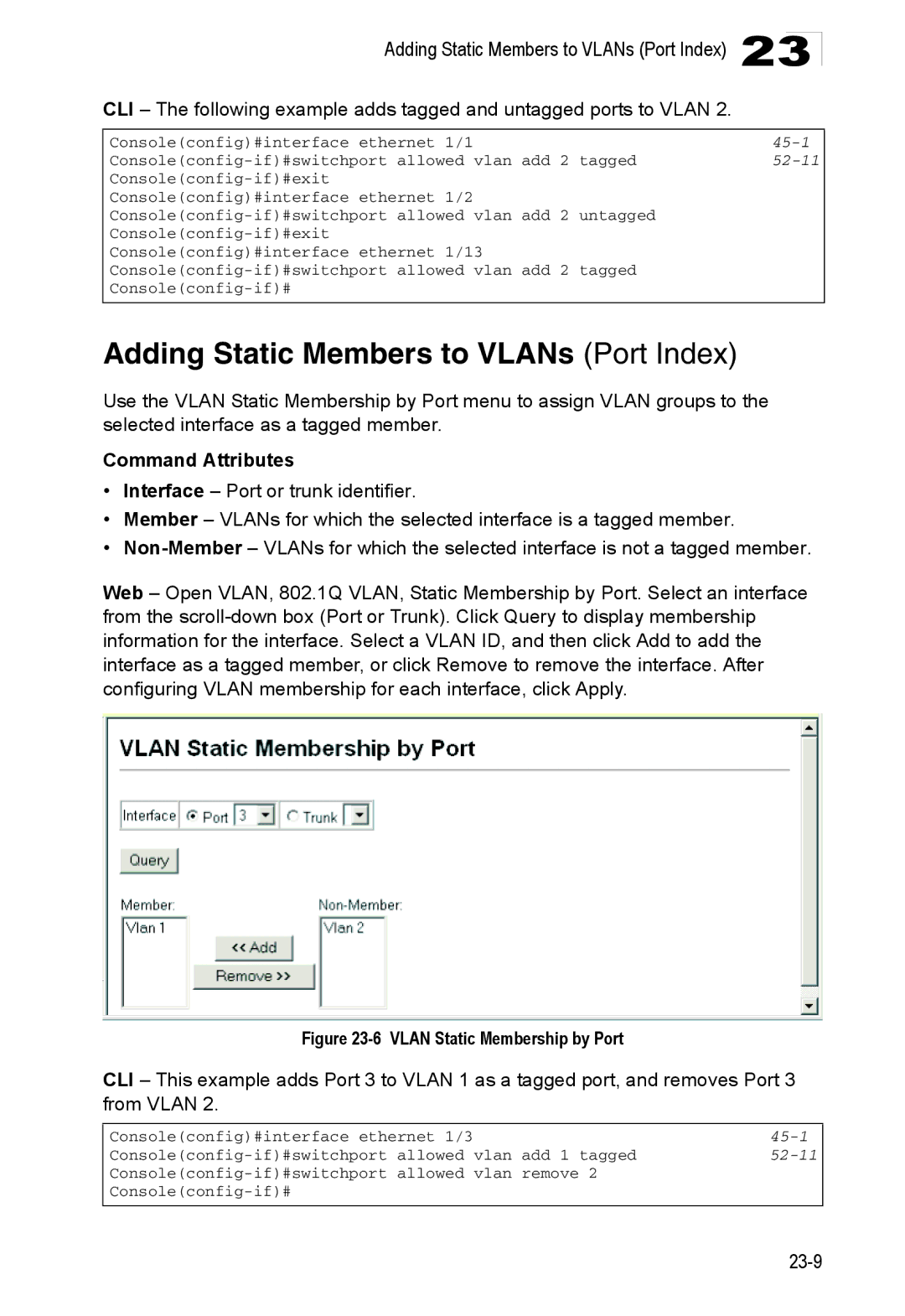 Accton Technology ES4524D, ES4548D, 24/48-Port manual Adding Static Members to VLANs Port Index, 52-11 