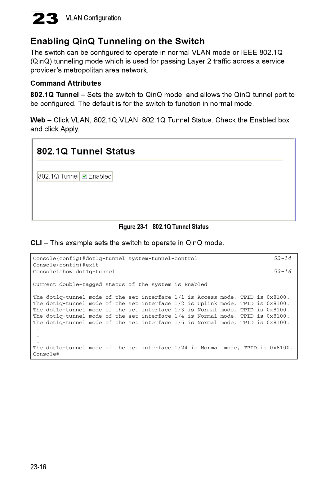 Accton Technology 24/48-Port, ES4548D, ES4524D manual Enabling QinQ Tunneling on the Switch, 52-14, 52-16 