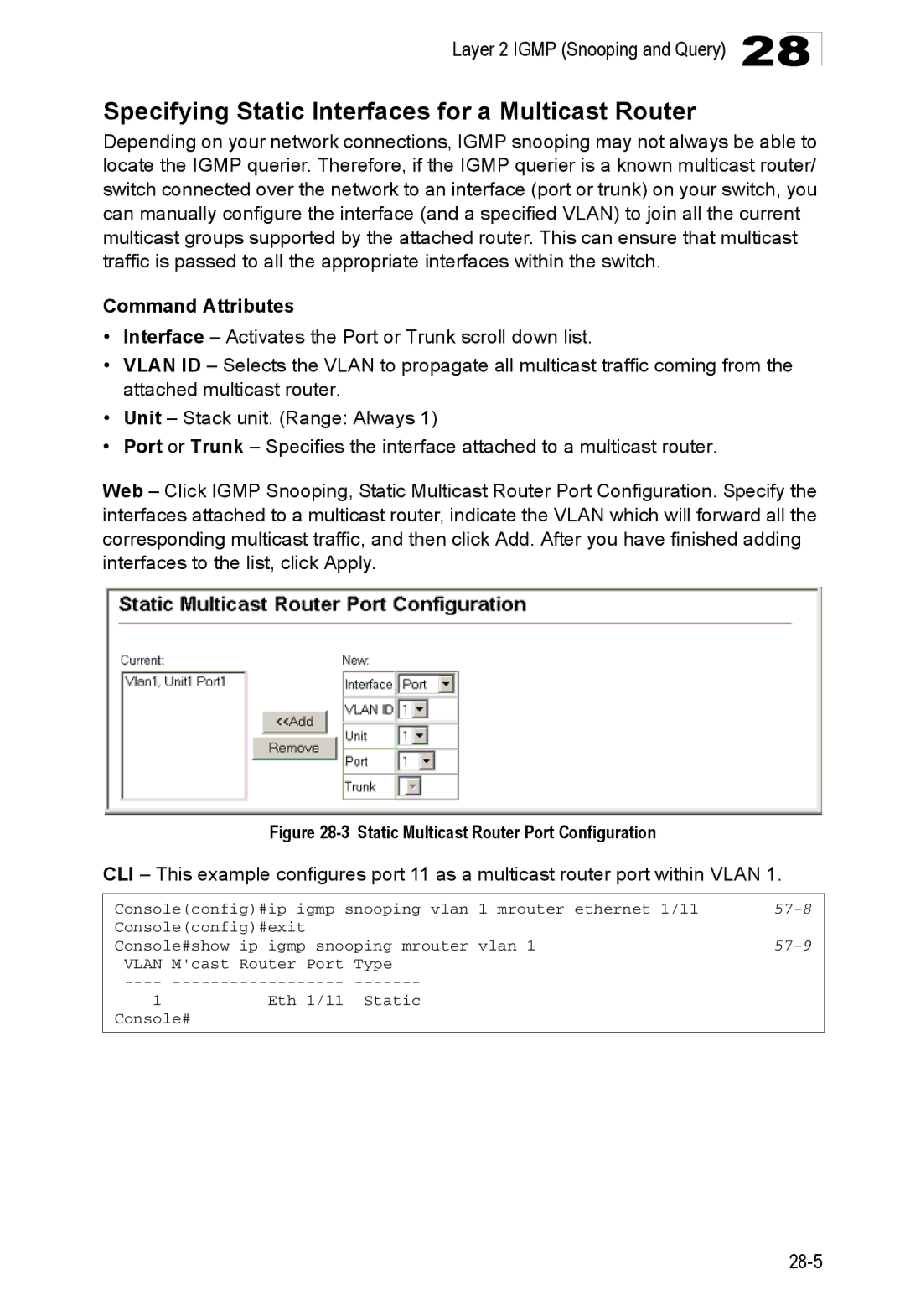 Accton Technology 24/48-Port, ES4548D, ES4524D manual Specifying Static Interfaces for a Multicast Router, 57-8 