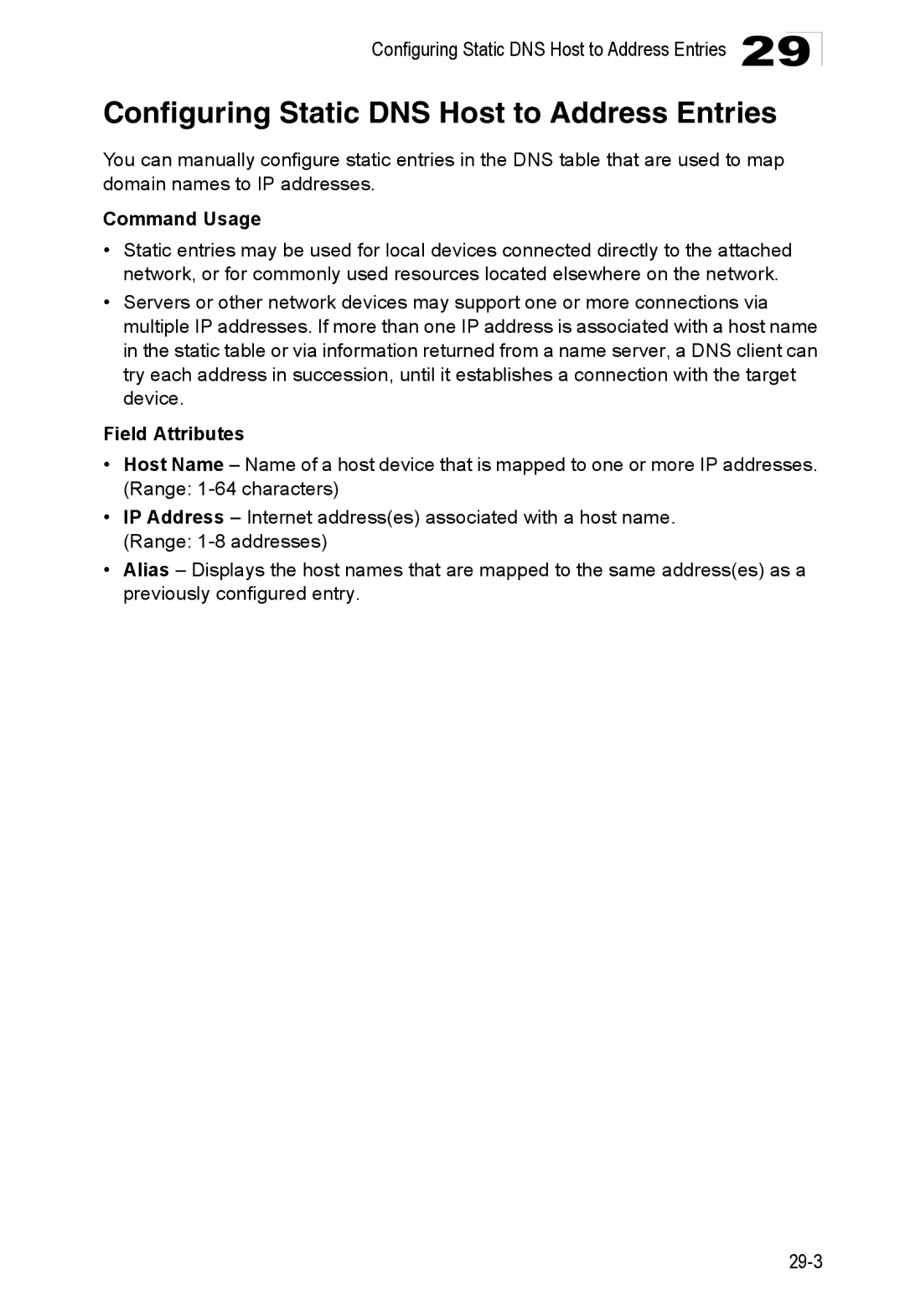 Accton Technology 24/48-Port, ES4548D, ES4524D manual Configuring Static DNS Host to Address Entries, Field Attributes 