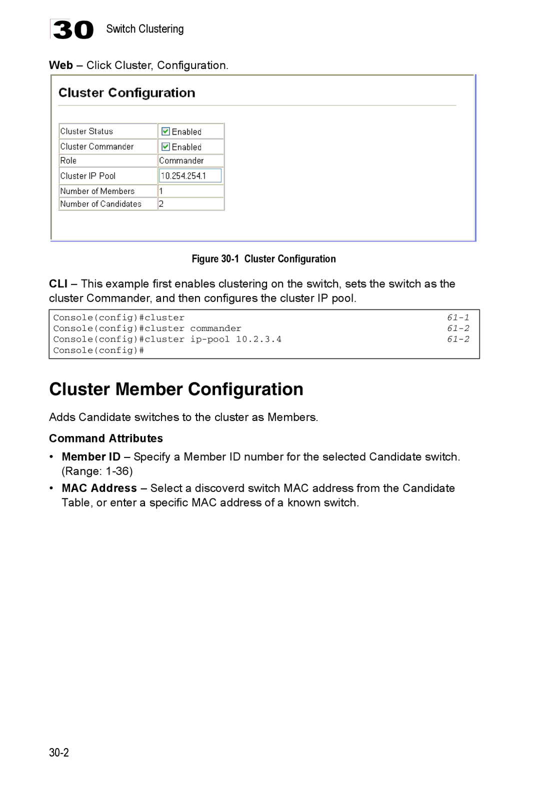 Accton Technology ES4524D, ES4548D, 24/48-Port Cluster Member Configuration, Web Click Cluster, Configuration, 61-1, 61-2 