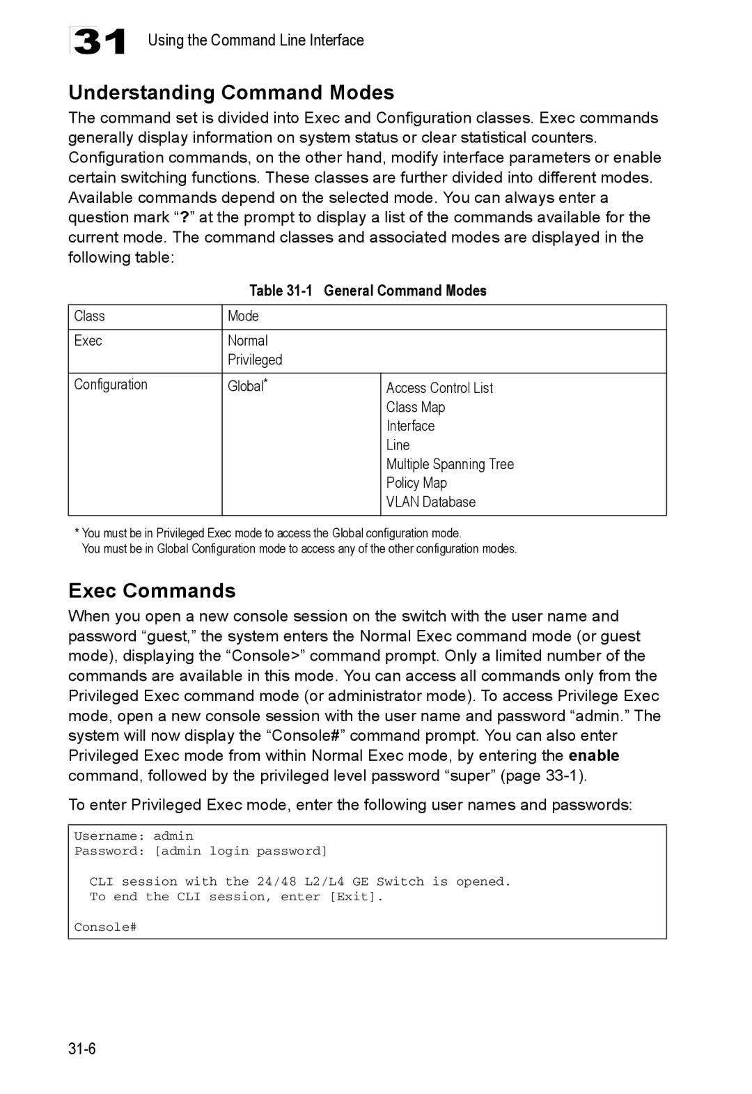 Accton Technology 24/48-Port, ES4548D, ES4524D manual Understanding Command Modes, Exec Commands, General Command Modes 