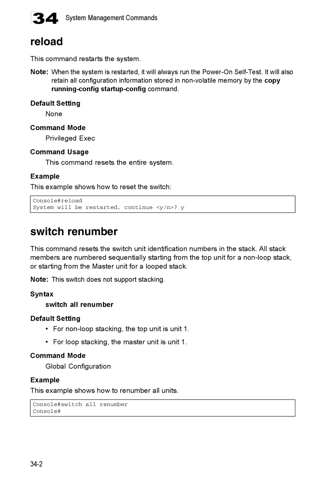 Accton Technology ES4524D, ES4548D, 24/48-Port manual Reload, Switch renumber, Syntax Switch all renumber Default Setting 