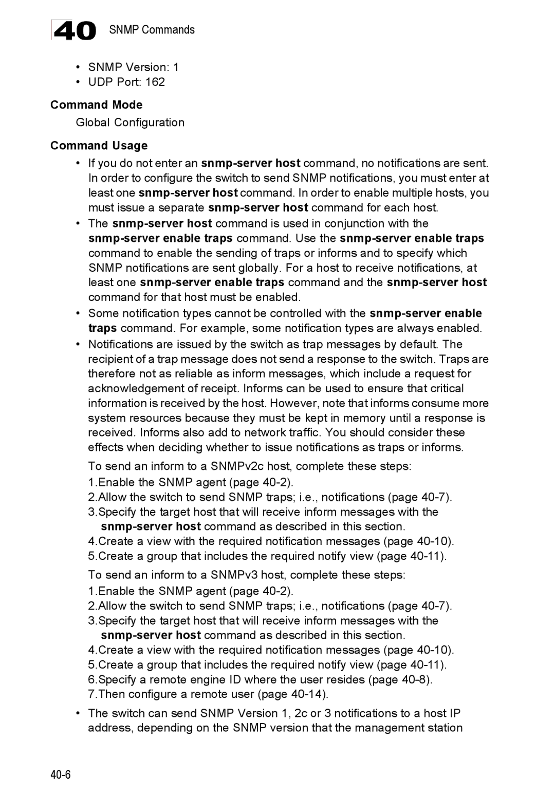 Accton Technology ES4548D, ES4524D, 24/48-Port manual Snmp Version UDP Port, Command Usage 