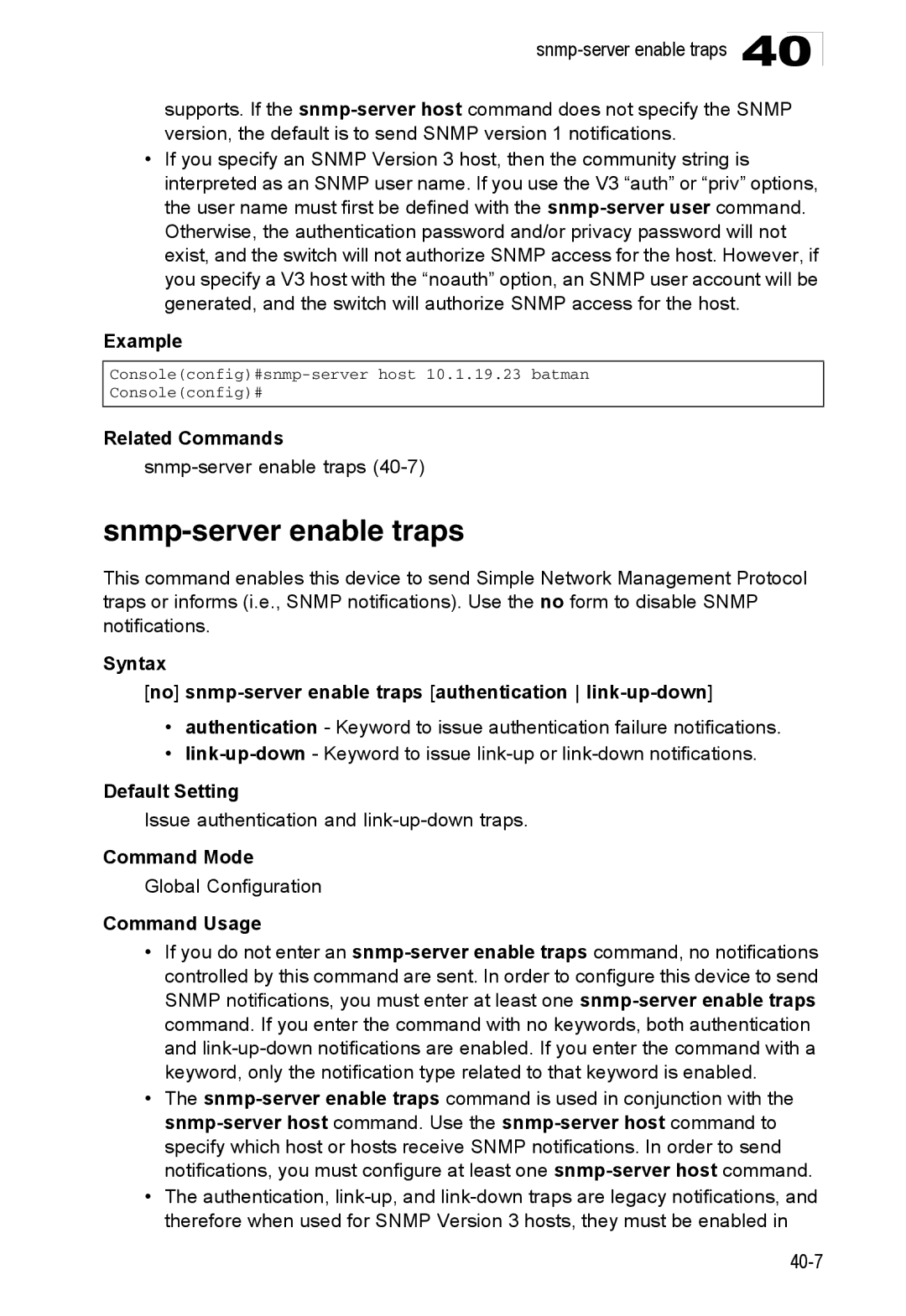 Accton Technology ES4524D, ES4548D, 24/48-Port manual Snmp-server enable traps, Issue authentication and link-up-down traps 