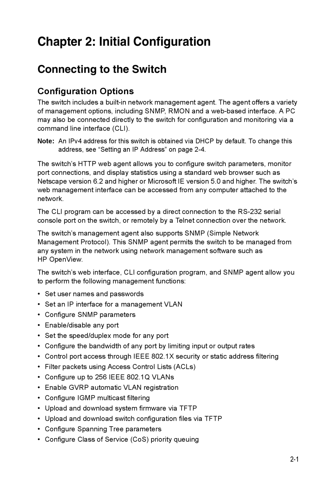 Accton Technology ES4524D, ES4548D, 24/48-Port manual Initial Configuration, Connecting to the Switch, Configuration Options 