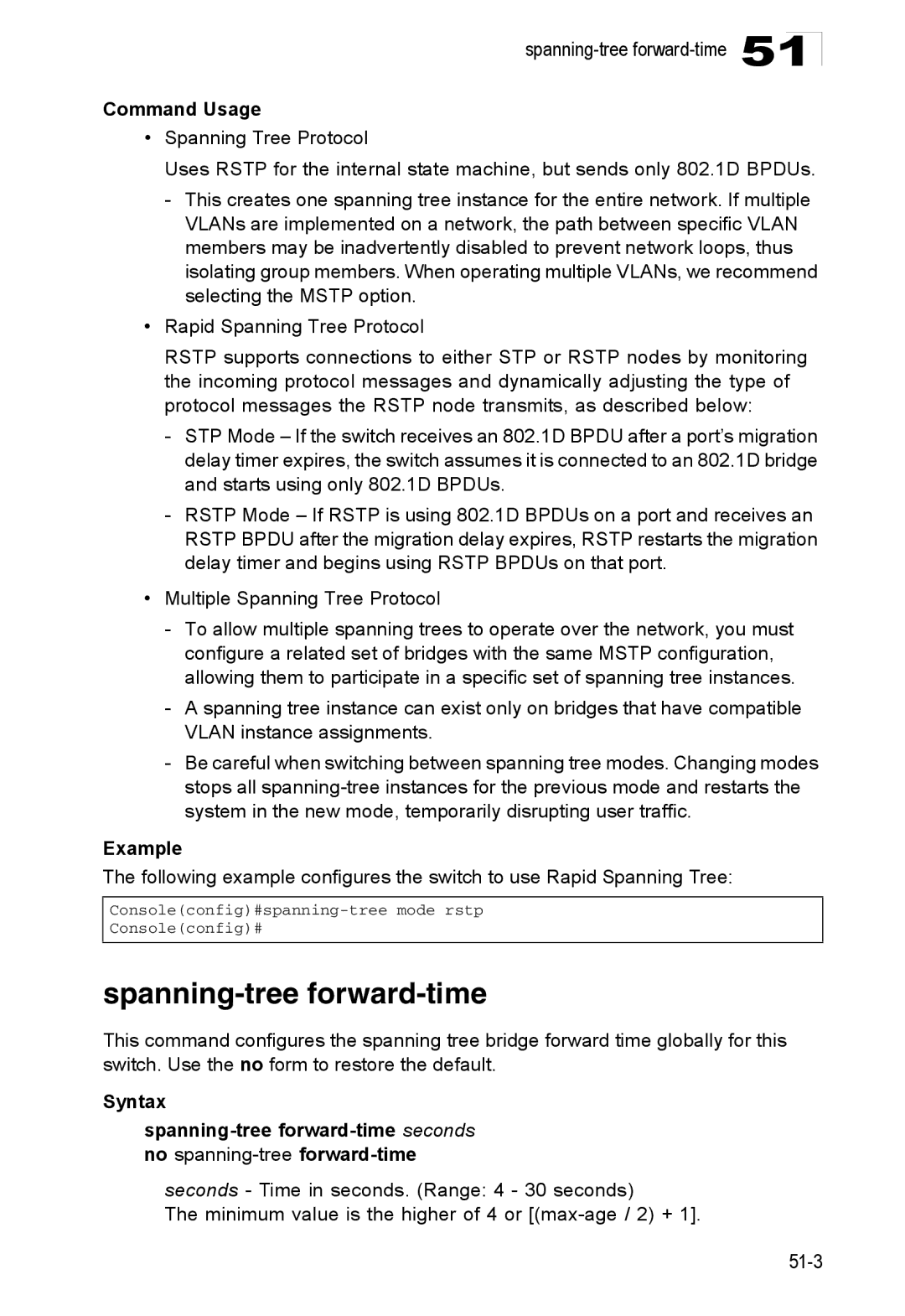 Accton Technology 24/48-Port, ES4548D, ES4524D manual Spanning-tree forward-time 