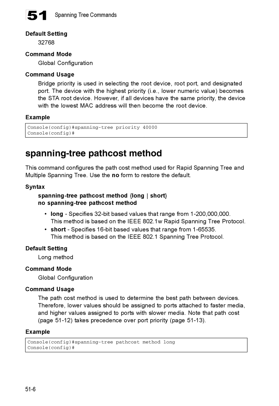 Accton Technology 24/48-Port, ES4548D, ES4524D manual Spanning-tree pathcost method, Long method 