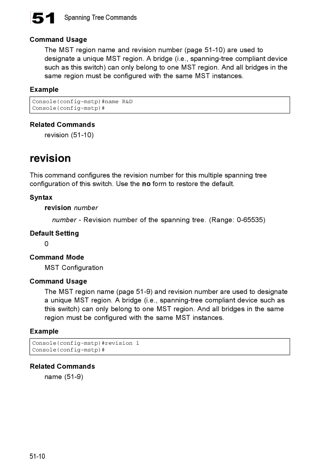 Accton Technology ES4548D, ES4524D Syntax Revision number, Number Revision number of the spanning tree. Range, Name 