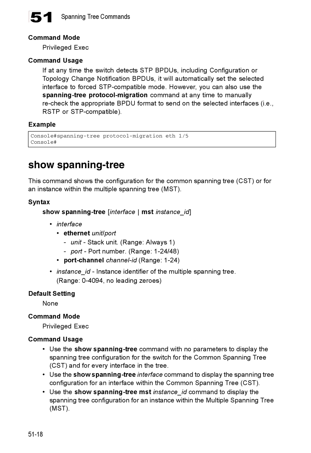 Accton Technology 24/48-Port, ES4548D, ES4524D manual Syntax Show spanning-tree interface mst instanceid 