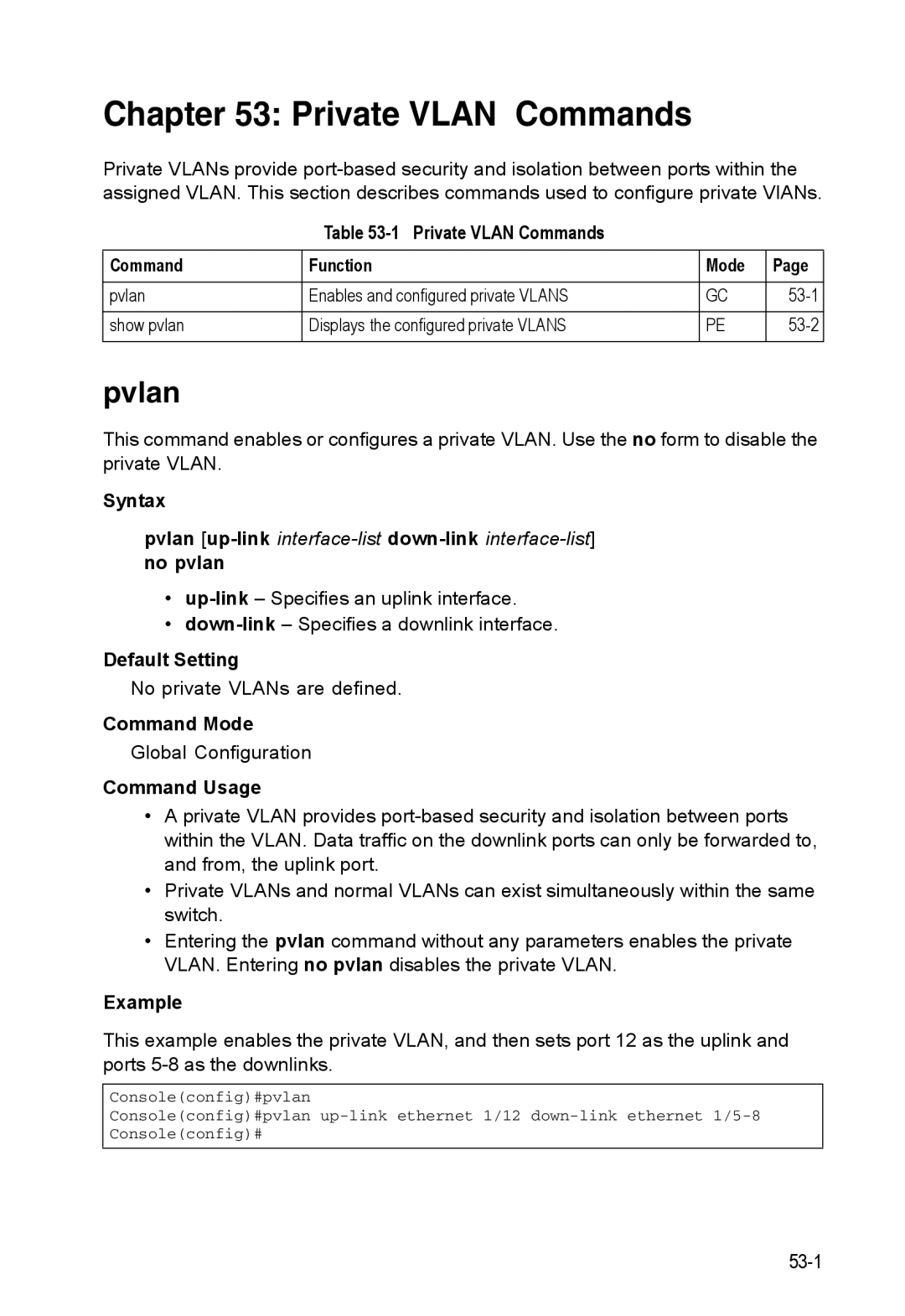 Accton Technology 24/48-Port, ES4548D, ES4524D Pvlan, Private Vlan Commands Function Mode, No private VLANs are defined 