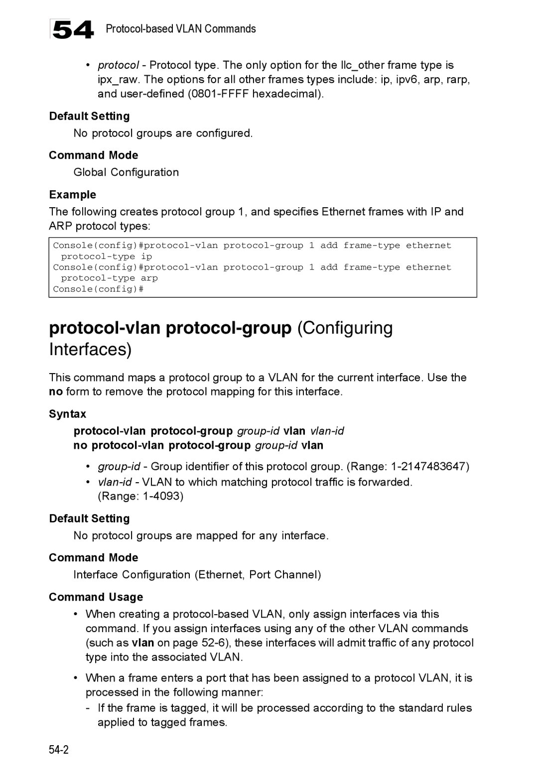 Accton Technology 24/48-Port, ES4548D, ES4524D Protocol-vlan protocol-group Configuring, No protocol groups are configured 