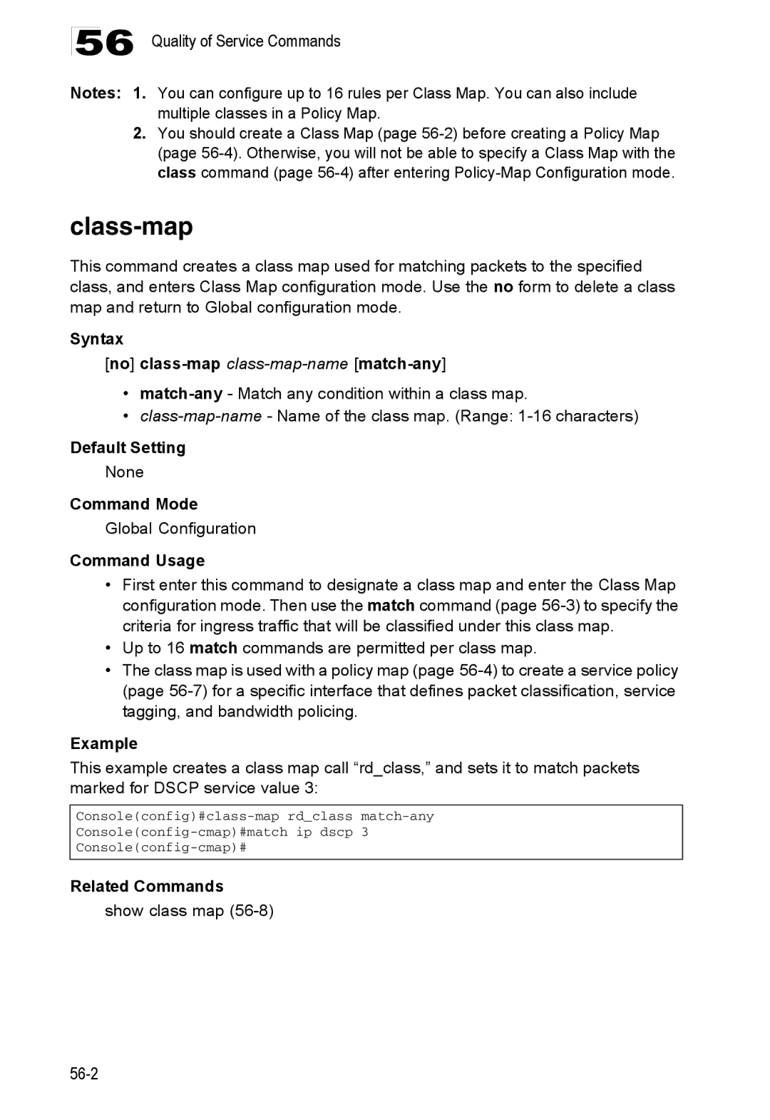 Accton Technology 24/48-Port, ES4548D, ES4524D manual Class-map, Syntax No class-map class-map-namematch-any, Show class map 