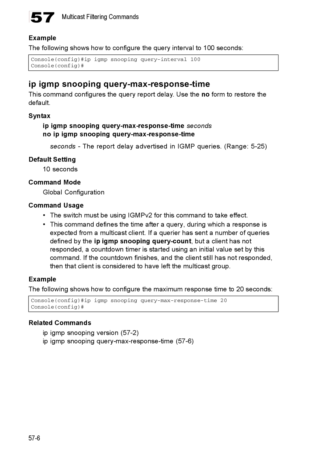 Accton Technology ES4524D, ES4548D, 24/48-Port manual Ip igmp snooping query-max-response-time 