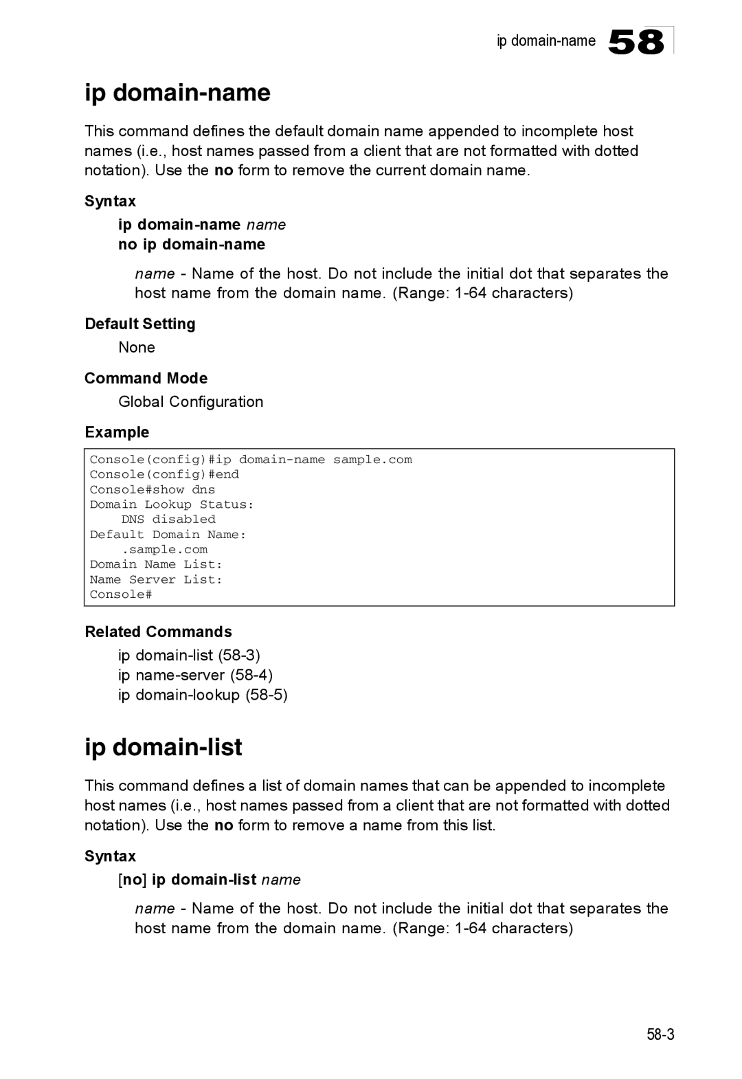 Accton Technology 24/48-Port, ES4548D, ES4524D manual Ip domain-list, Syntax Ip domain-name name no ip domain-name 