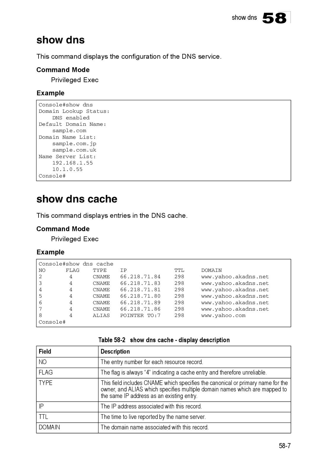 Accton Technology ES4548D, ES4524D, 24/48-Port manual Show dns cache display description 