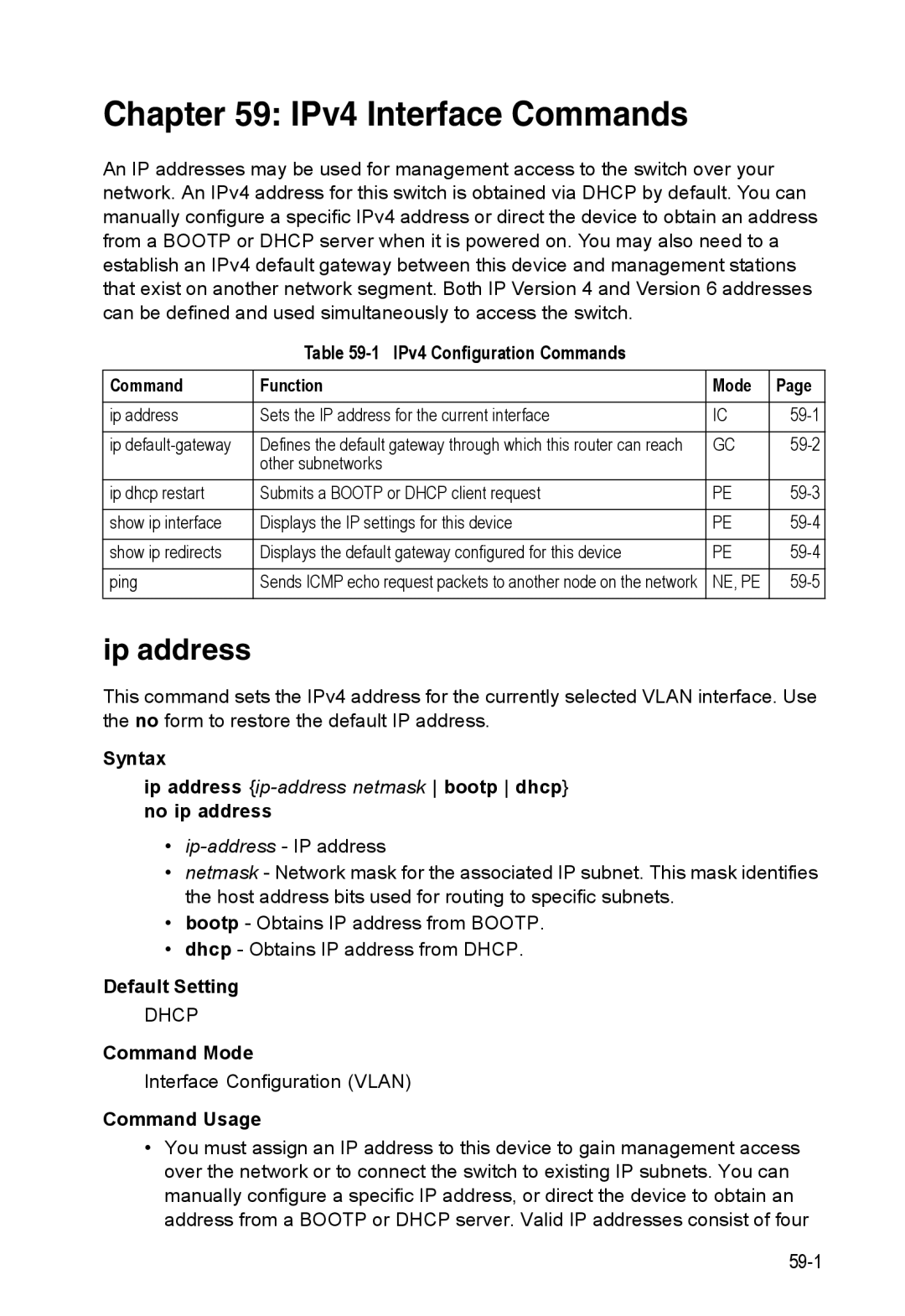 Accton Technology 24/48-Port, ES4548D manual IPv4 Interface Commands, Ip address, IPv4 Configuration Commands Function Mode 