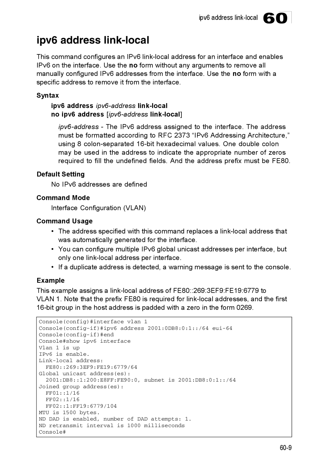 Accton Technology ES4524D, ES4548D, 24/48-Port manual Ipv6 address link-local 