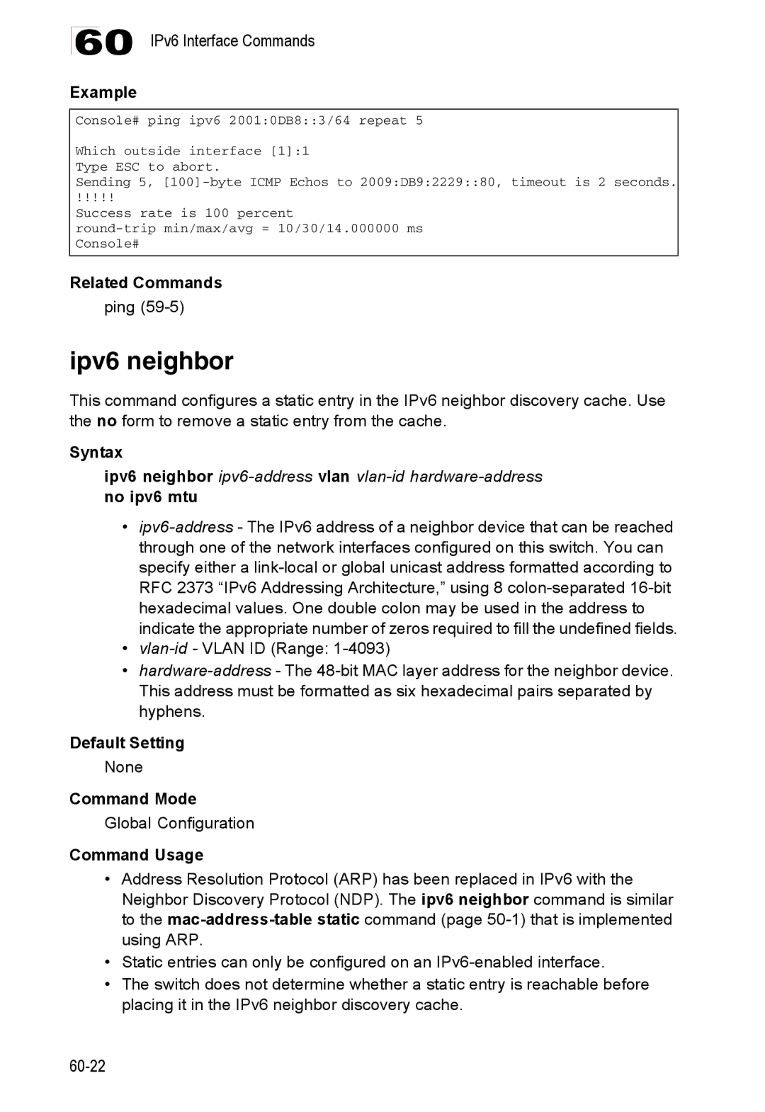 Accton Technology 24/48-Port, ES4548D, ES4524D manual Ipv6 neighbor, Related Commands 