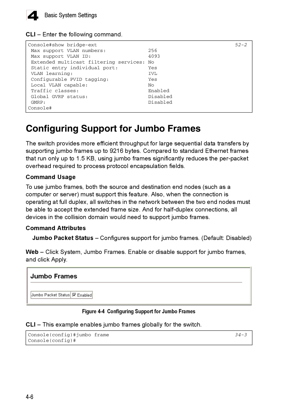 Accton Technology ES4548D, ES4524D Configuring Support for Jumbo Frames, CLI Enter the following command, Command Usage 