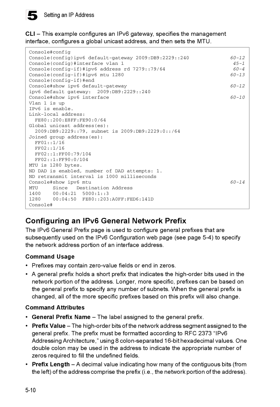 Accton Technology ES4548D, ES4524D, 24/48-Port manual Configuring an IPv6 General Network Prefix, 60-13, 60-14 