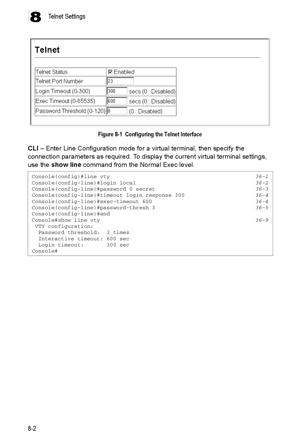 Accton Technology 24/48-Port, ES4548D, ES4524D manual Configuring the Telnet Interface 