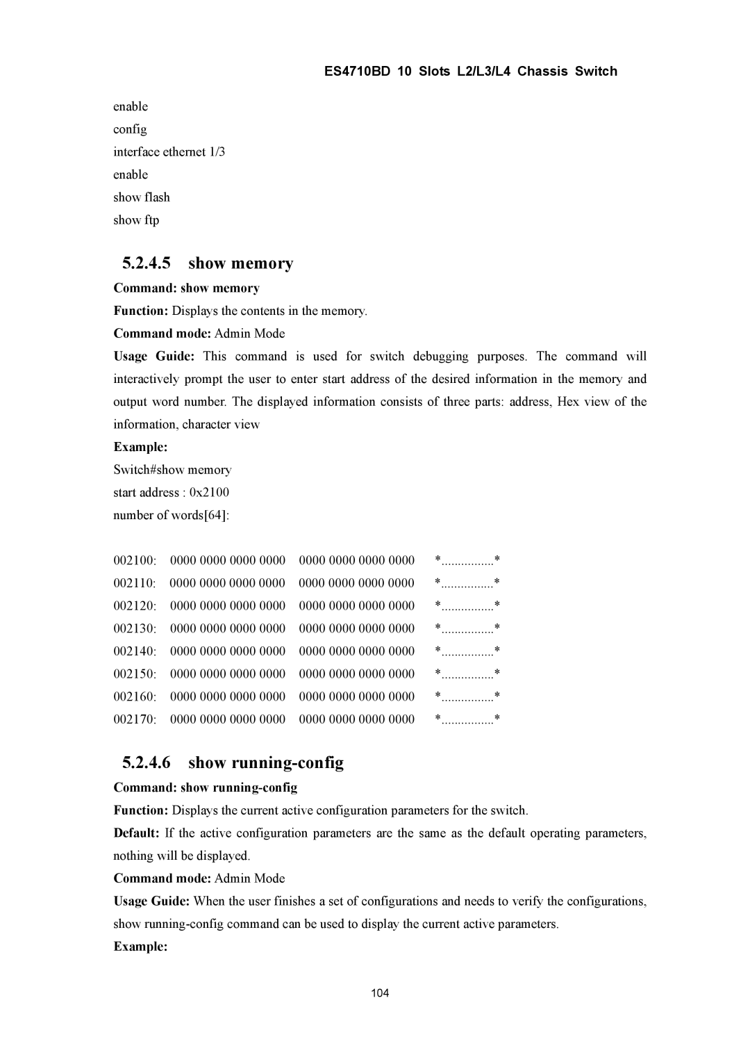 Accton Technology ES4710BD manual Show memory, Show running-config, Command show memory, Command show running-config 