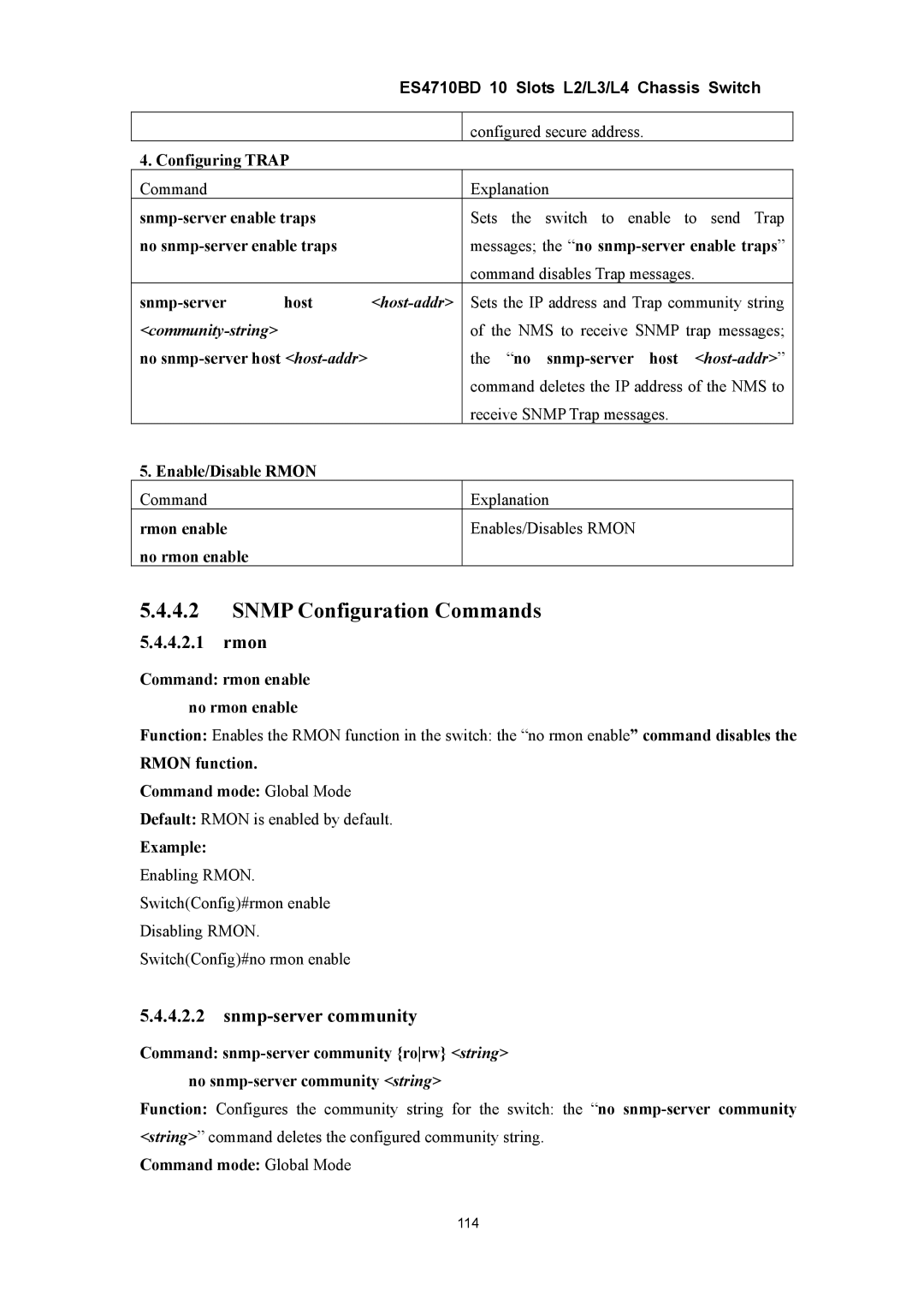 Accton Technology ES4710BD manual Snmp Configuration Commands, Rmon, Snmp-server community, Host-addr, Community-string 