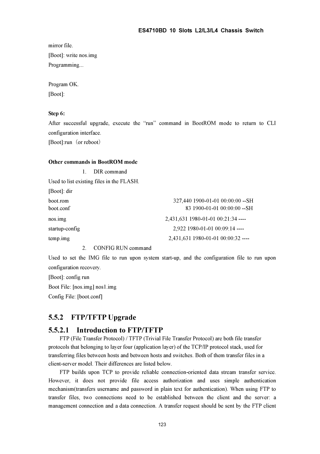 Accton Technology ES4710BD manual 2 FTP/TFTP Upgrade Introduction to FTP/TFTP, Other commands in BootROM mode 