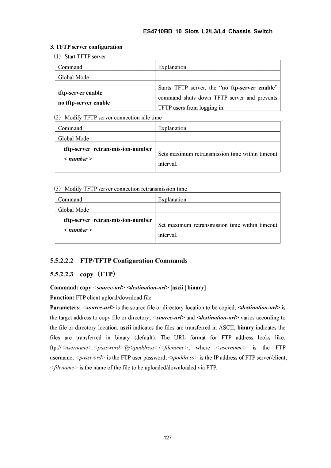 Accton Technology ES4710BD manual 2.2.2 FTP/TFTP Configuration Commands Copy（FTP）, Number, Interval 