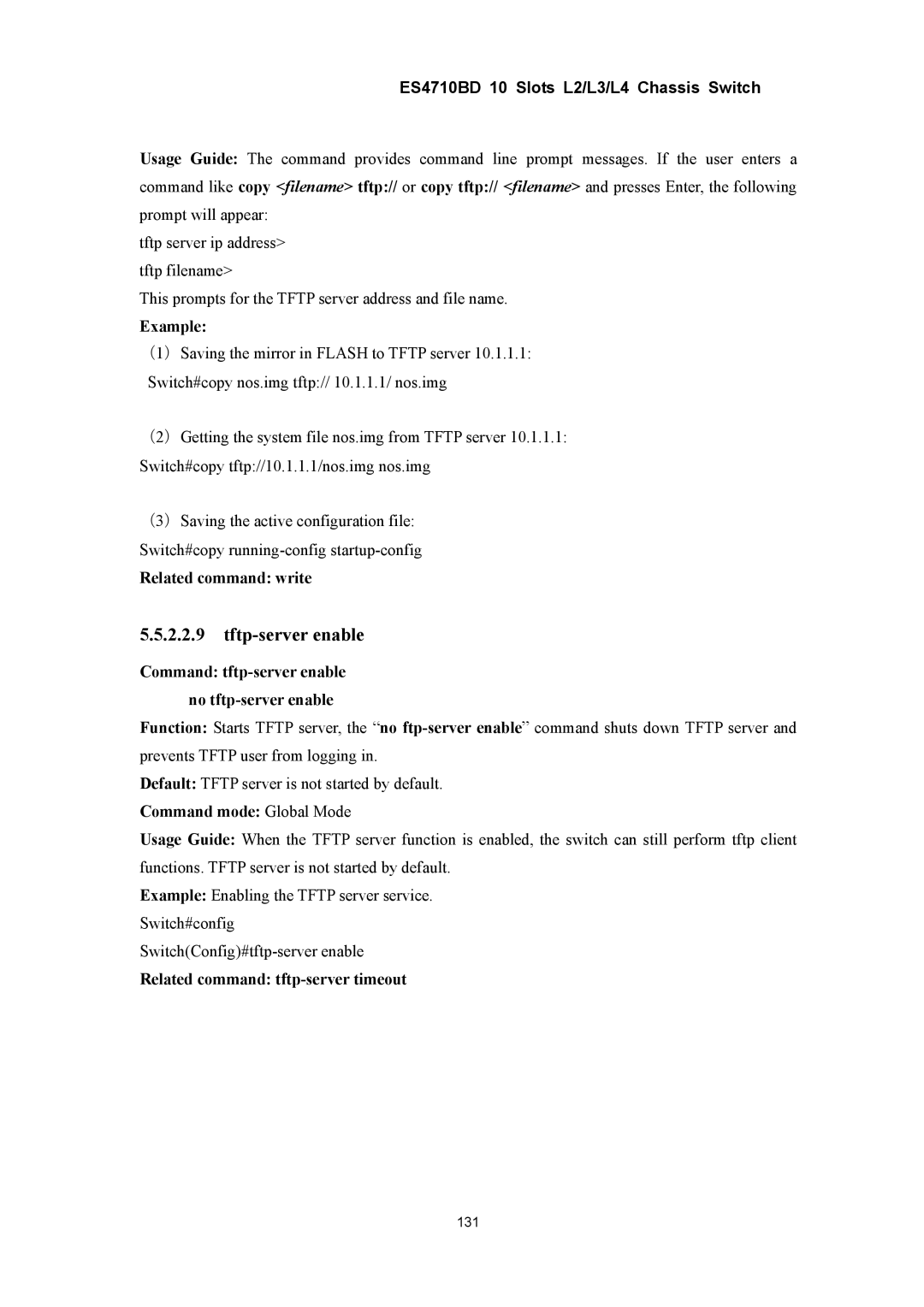 Accton Technology ES4710BD manual Tftp-server enable, Related command tftp-server timeout 