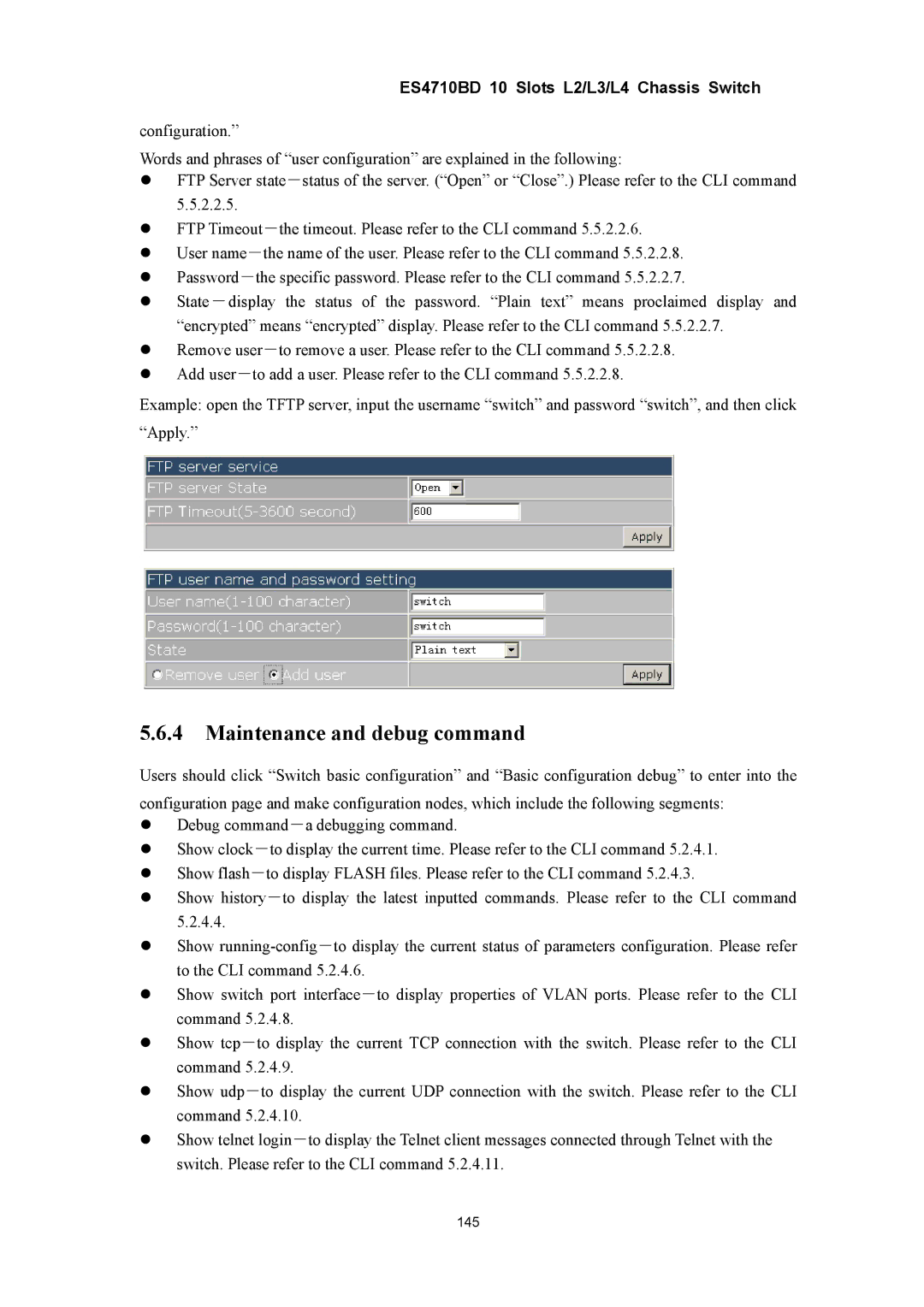 Accton Technology ES4710BD manual Maintenance and debug command 