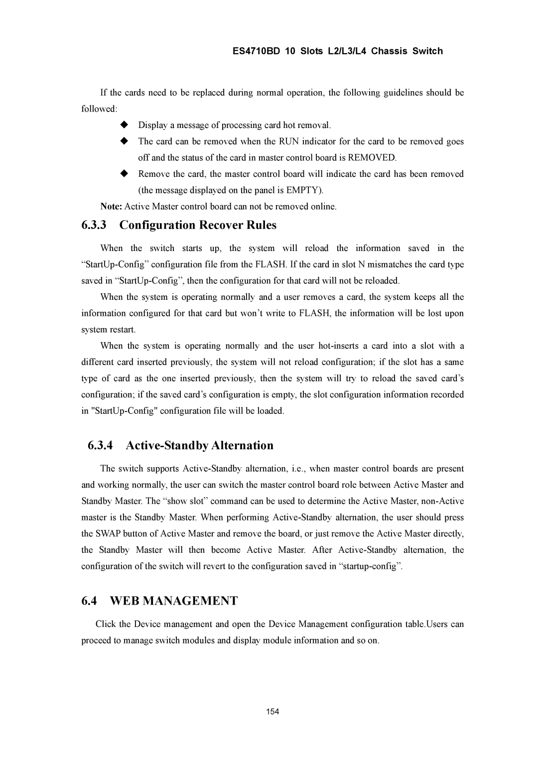 Accton Technology ES4710BD manual Configuration Recover Rules, Active-Standby Alternation 