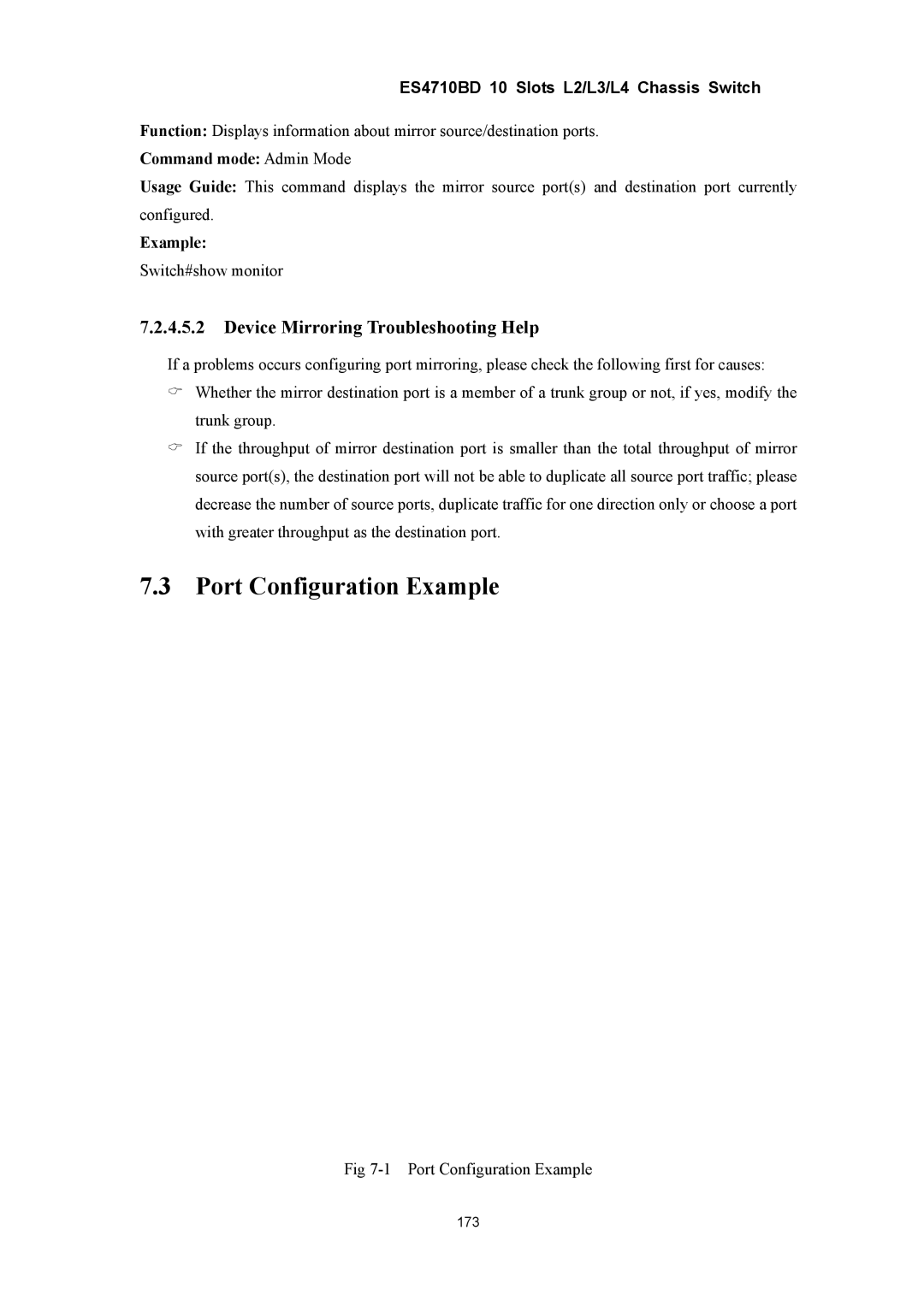 Accton Technology ES4710BD manual Port Configuration Example, Device Mirroring Troubleshooting Help 