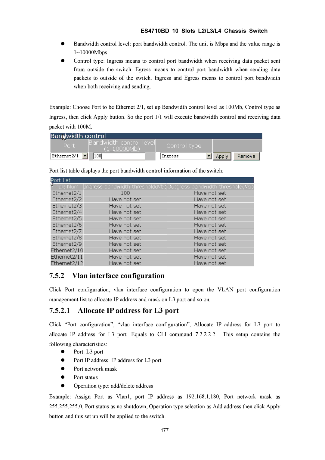 Accton Technology ES4710BD manual Vlan interface configuration, Allocate IP address for L3 port 