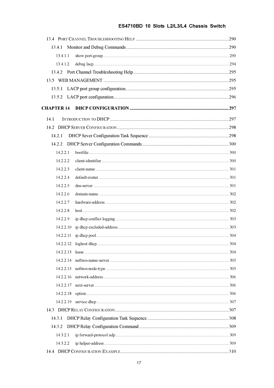 Accton Technology ES4710BD manual Chapter Dhcp Configuration 