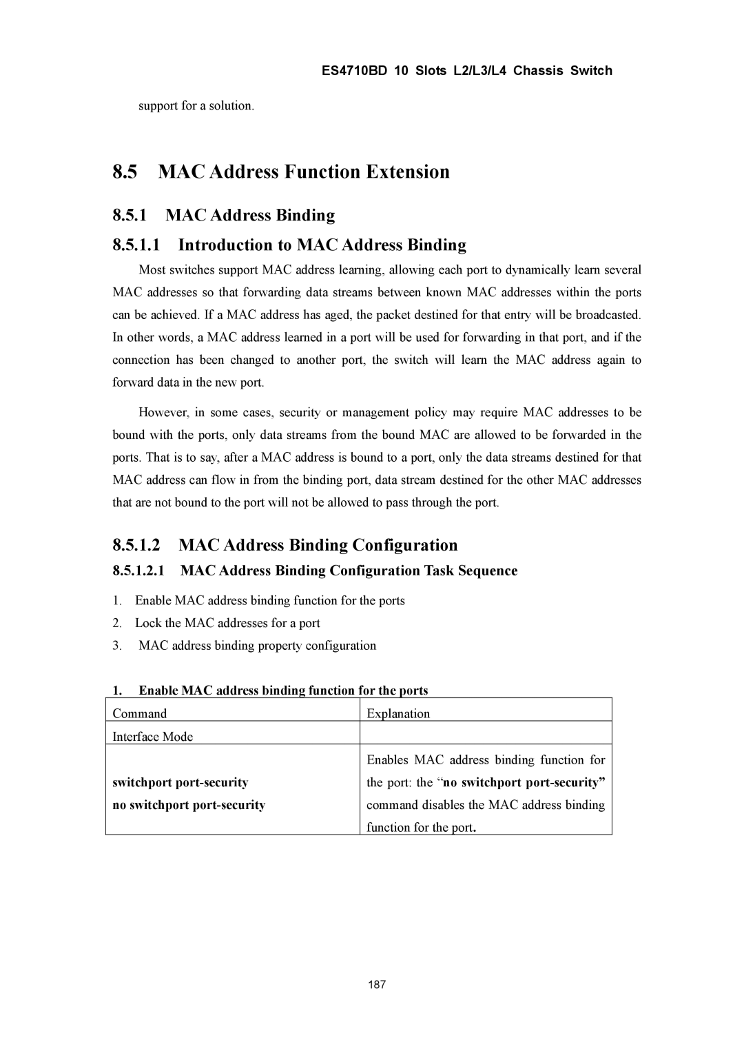 Accton Technology ES4710BD manual MAC Address Function Extension, MAC Address Binding Introduction to MAC Address Binding 