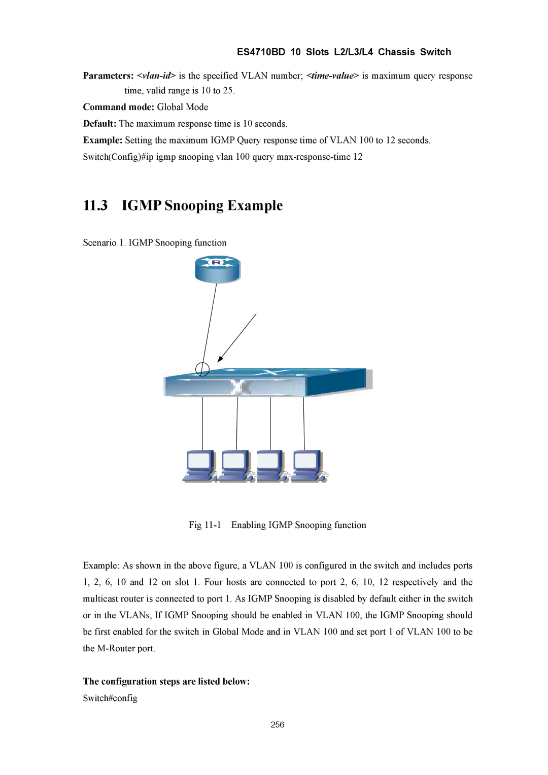 Accton Technology ES4710BD manual Igmp Snooping Example, Configuration steps are listed below 