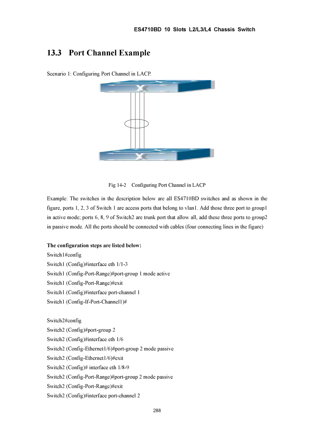 Accton Technology ES4710BD manual Port Channel Example, Scenario 1 Configuring Port Channel in Lacp 