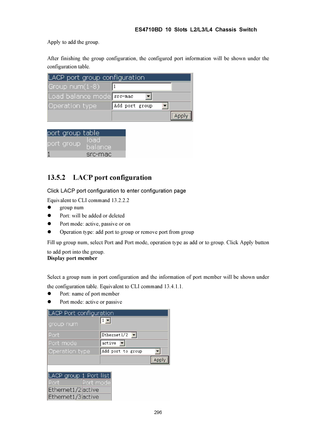 Accton Technology ES4710BD manual Lacp port configuration, Display port member 