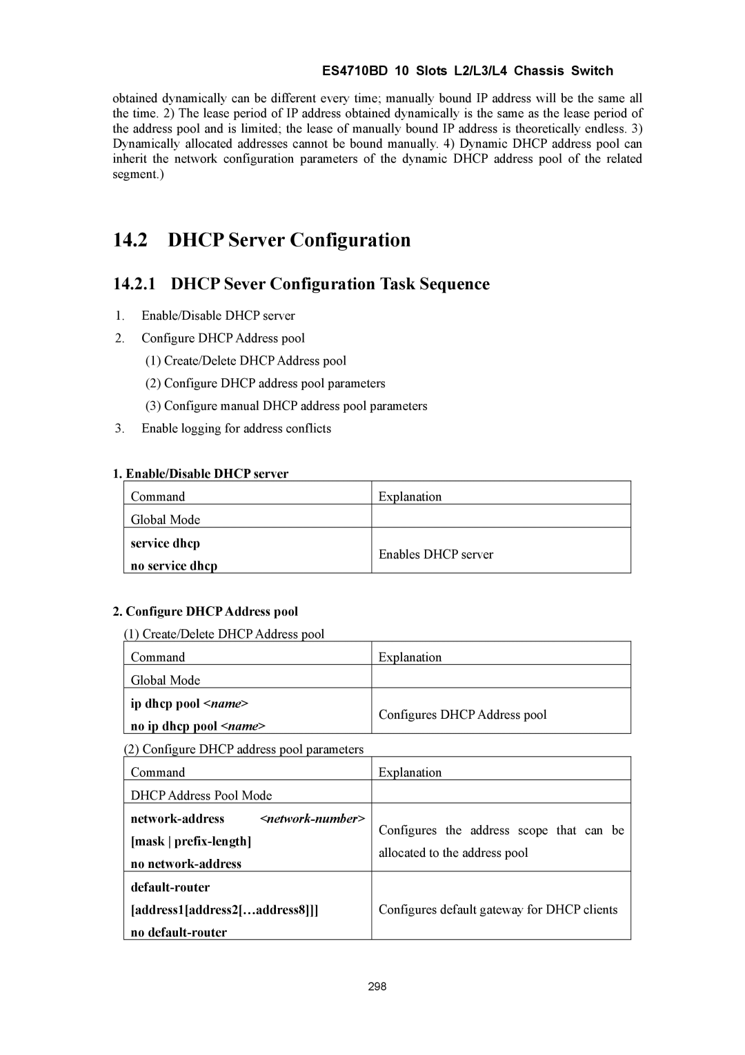 Accton Technology ES4710BD manual Dhcp Server Configuration, Dhcp Sever Configuration Task Sequence, Network-number 