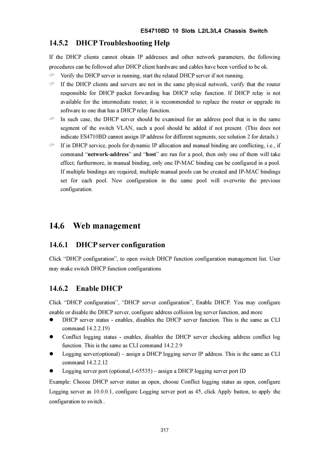 Accton Technology ES4710BD manual Web management, Dhcp Troubleshooting Help, Dhcp server configuration, Enable Dhcp 